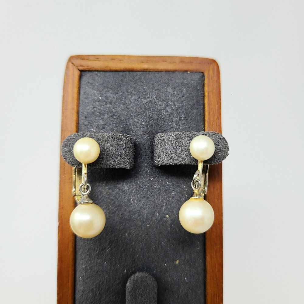 Vintage Marvella Double Faux Pearl Clip-on Earrings Signed